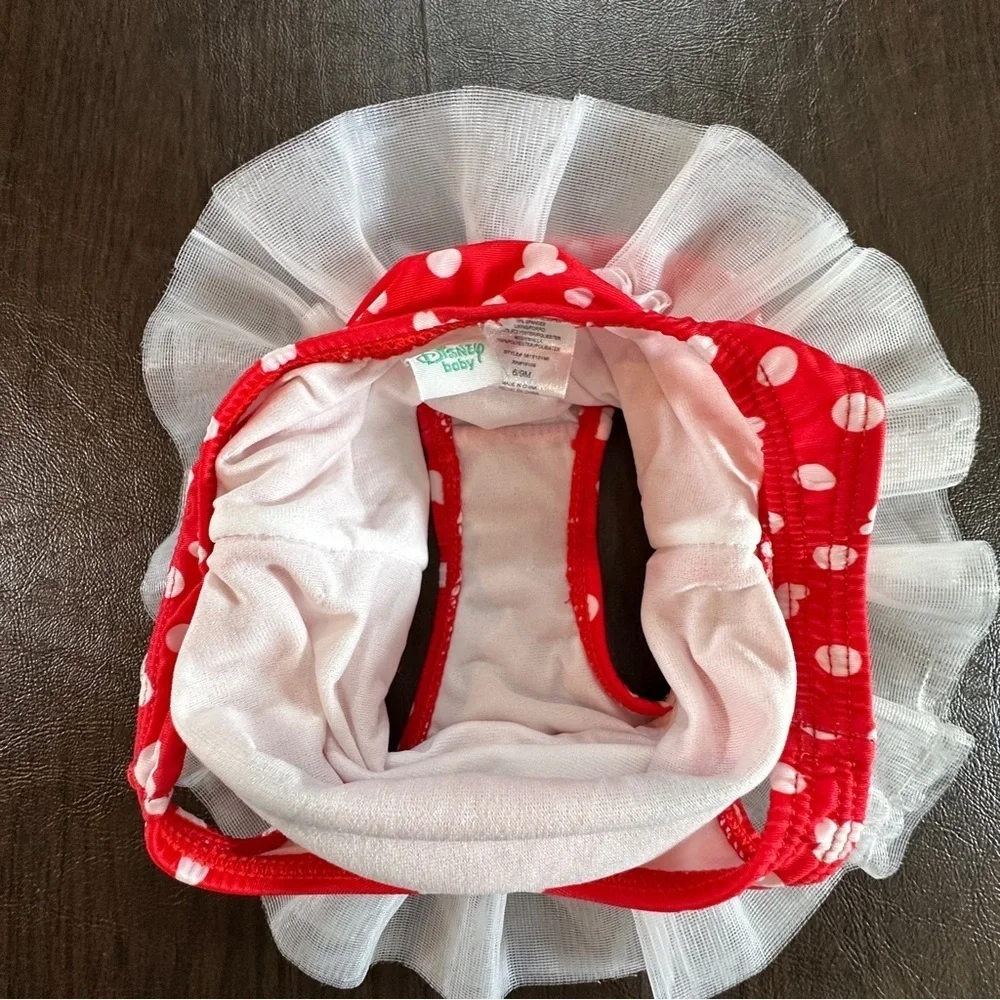 Disney Baby Red And White Minnie Mouse Ruffle Tutu Swimsuit Sz 6/9 Months